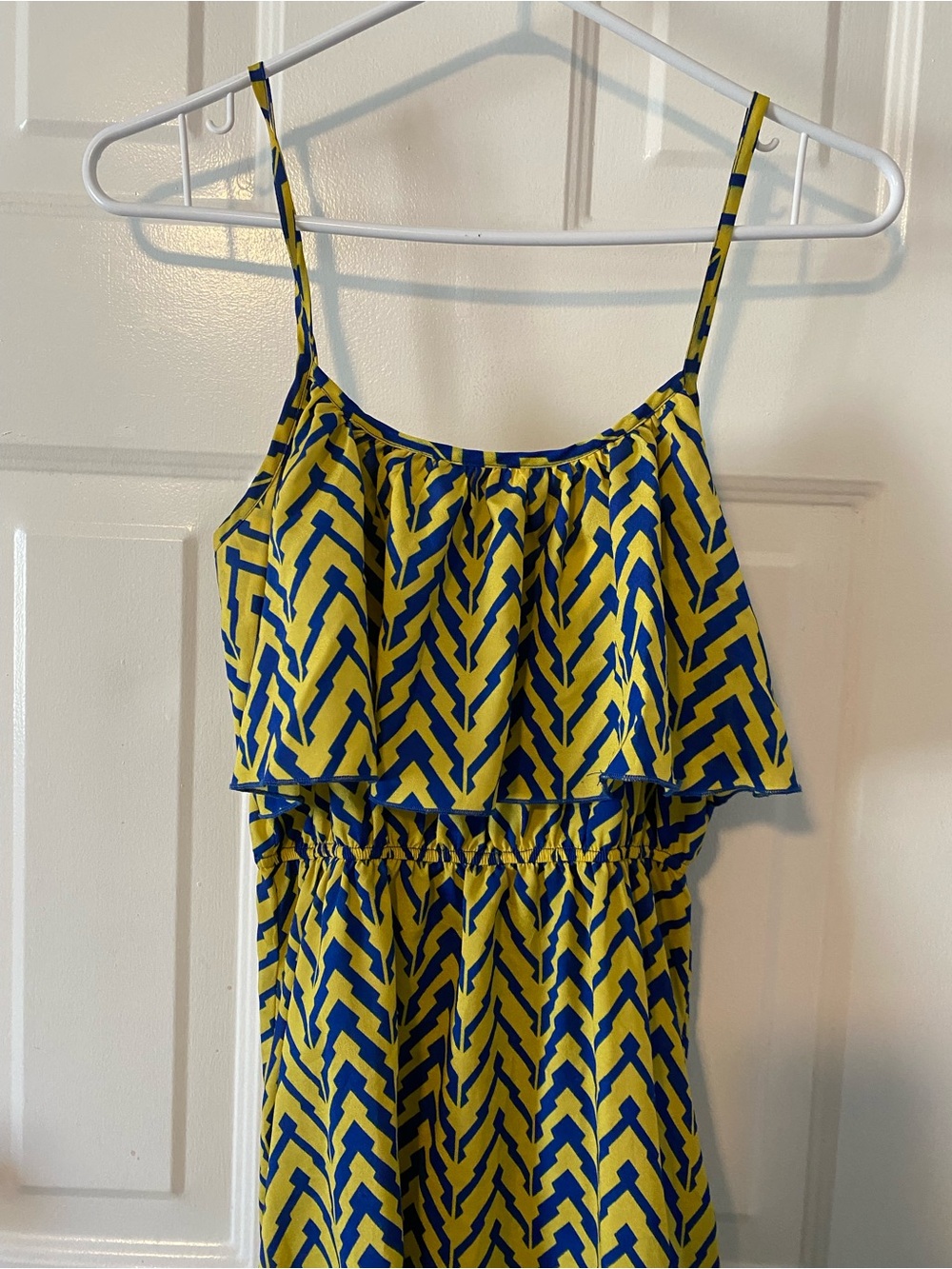 Chevron High-Low Dress in Yellow and Blue